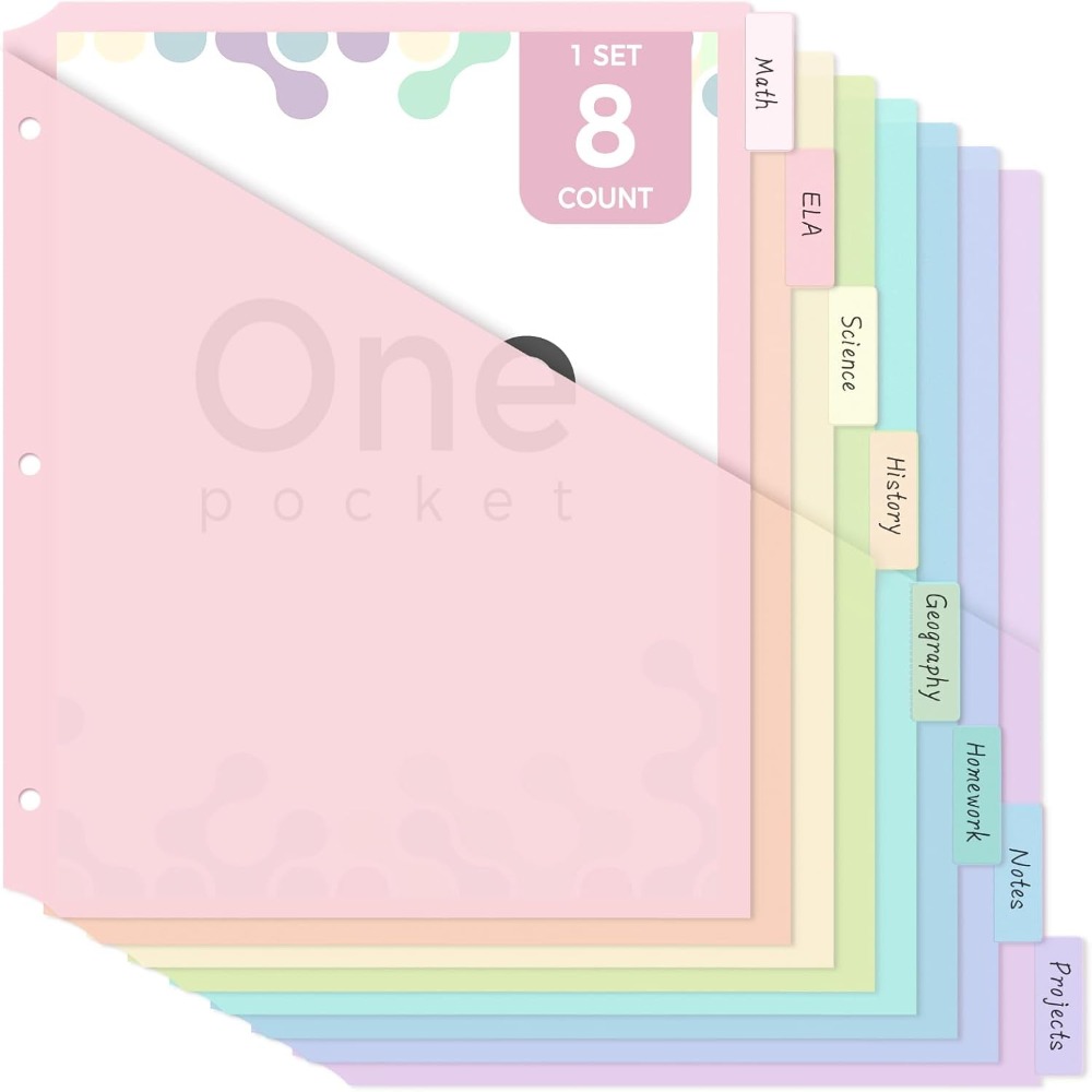 Tab Divider A4 - 8 stuks A4 Pastelkleurige Ringbandverdelers 3-Ring